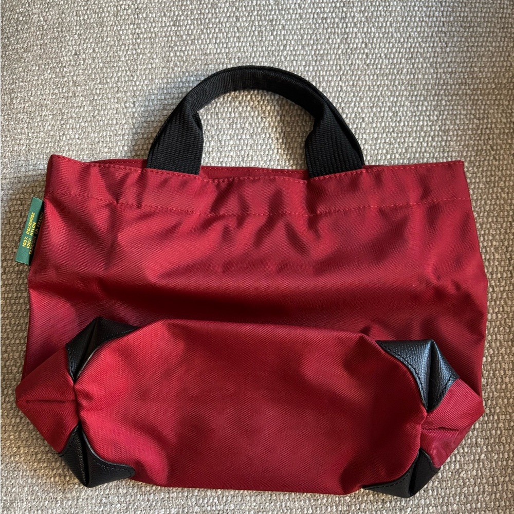 Herve Chapelier Nylon Red Tote Bag with Black Handles
